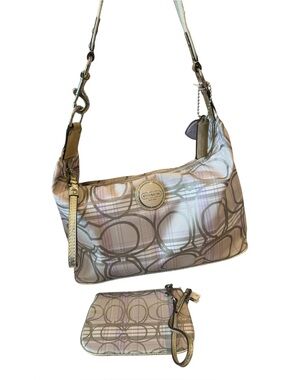 Coach Signature Lilac and Gold Tartan Plaid Hobo Shoulder Bag & Wristlet